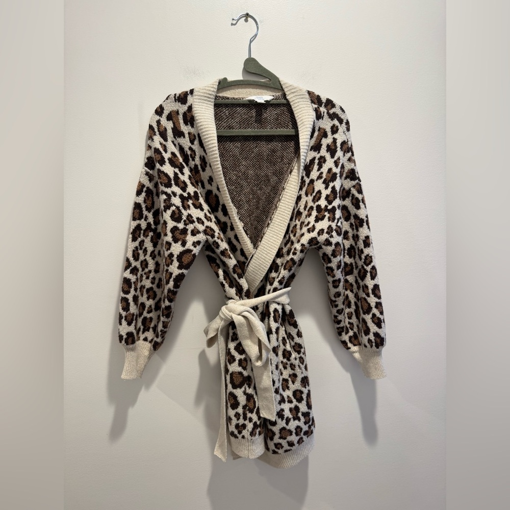 Time & Tru Leopard Print Knit Belted Cardigan